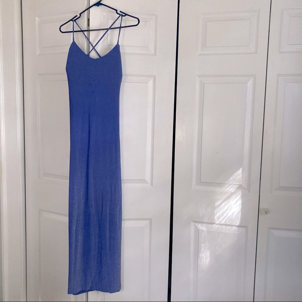 Vintage 90’s strappy prom dress shimmer periwinkle